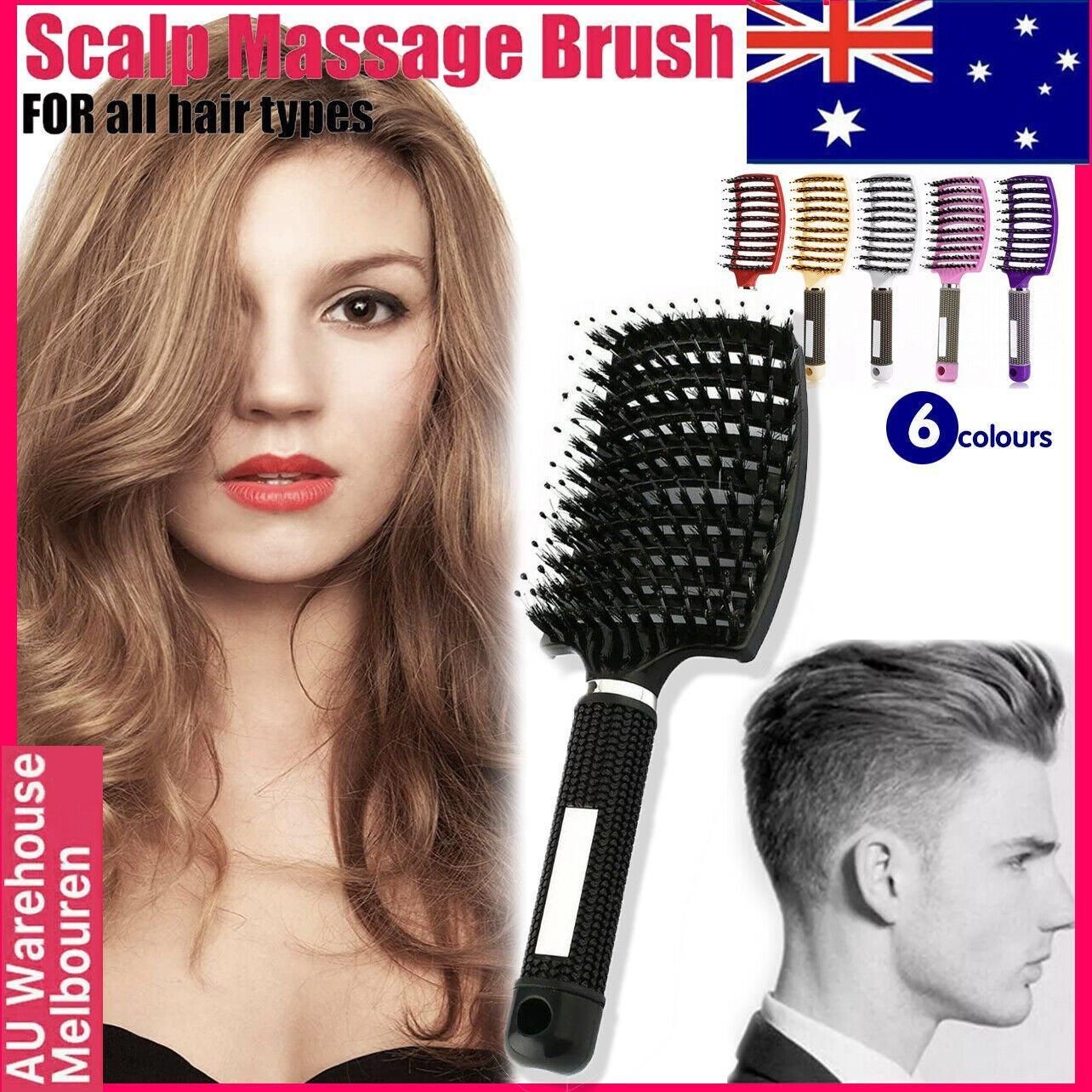 Detangle Nylon Boar Bristle Brush Hairbrush Smooth Hair Head Scalp Massage Comb - Purple *1 Unit V528-9360312073798