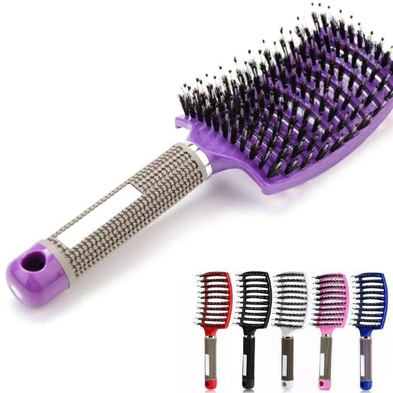 Detangle Nylon Boar Bristle Brush Hairbrush Smooth Hair Head Scalp Massage Comb - Purple *1 Unit V528-9360312073798