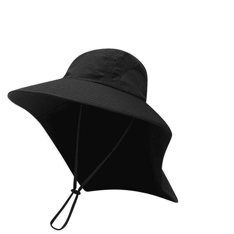 1x Neck Flap Cap Unisex Outdoor Sport Fishing Hat Sun Protection Wide Brim Cover - Black V528-9360312080390