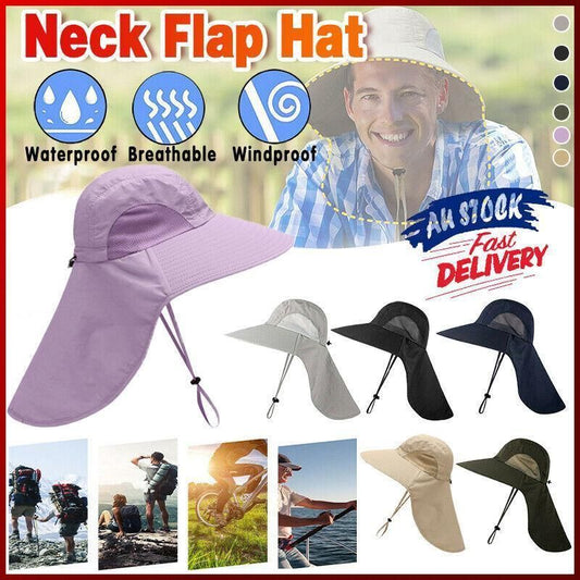 1x Neck Flap Cap Unisex Outdoor Sport Fishing Hat Sun Protection Wide Brim Cover - Black V528-9360312080390