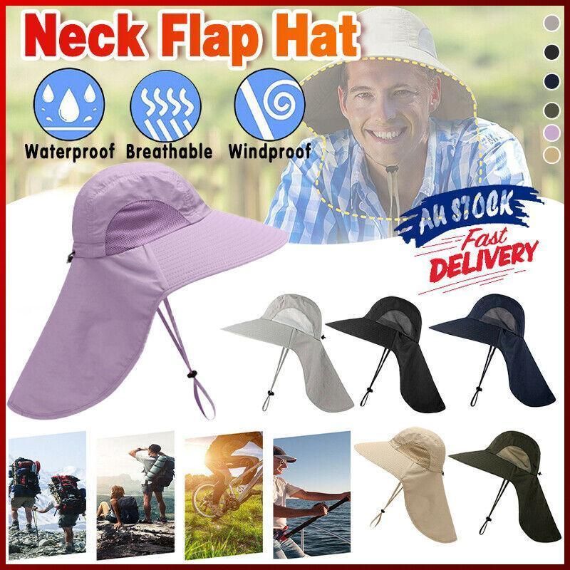 1x Neck Flap Cap Unisex Outdoor Sport Fishing Hat Sun Protection Wide Brim Cover - Purple V528-9360312080406