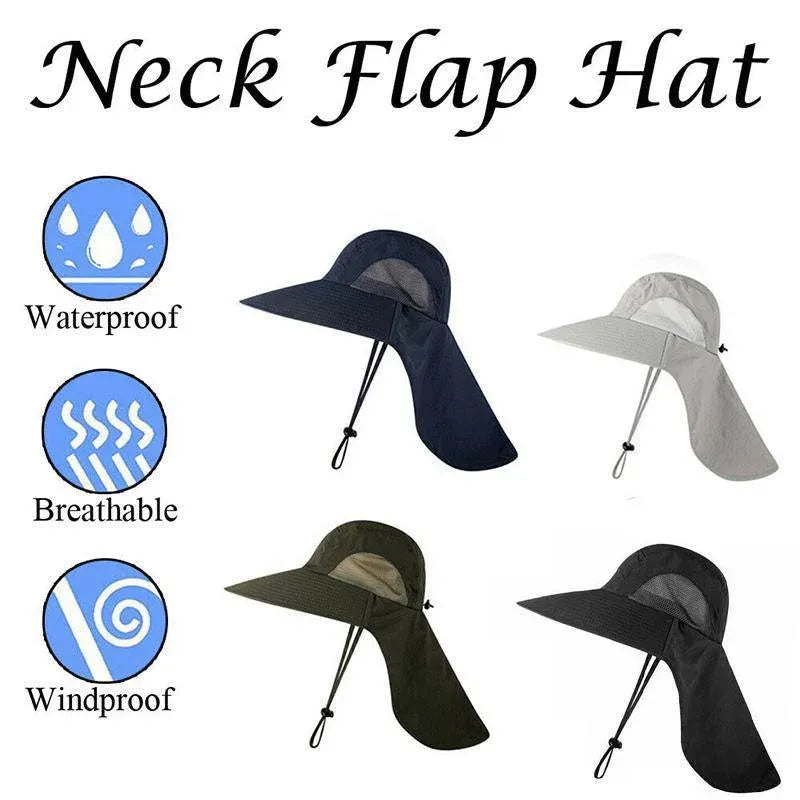 1x Neck Flap Cap Unisex Outdoor Sport Fishing Hat Sun Protection Wide Brim Cover - Khaki V528-9360312080413