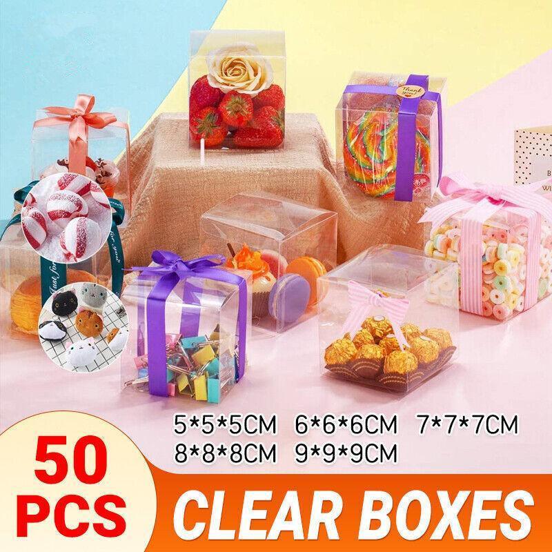50 PVC Clear Transparent Macaron Square Cube Boxes For Wedding Favour Gift Candy - 50*50*50MM V528-9360312081649