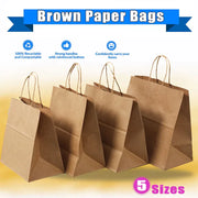 50X Kraft Paper Bags Gift Shopping Carry Craft Brown Bag With Handles - S-15cmx21cmx8cm V528-9360312087832