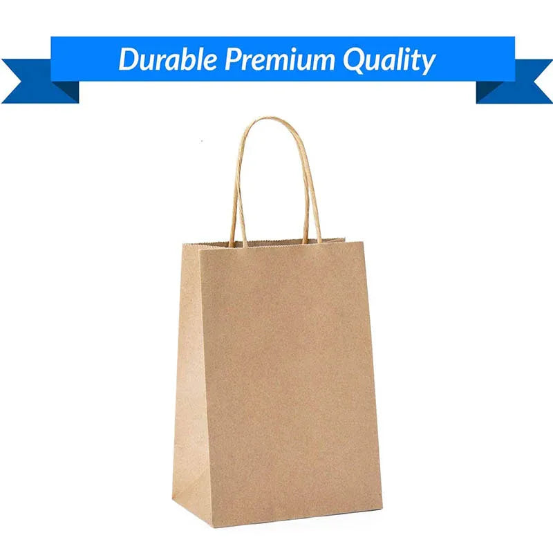50X Kraft Paper Bags Gift Shopping Carry Craft Brown Bag With Handles - S-15cmx21cmx8cm V528-9360312087832