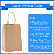 50X Kraft Paper Bags Gift Shopping Carry Craft Brown Bag With Handles - S-15cmx21cmx8cm V528-9360312087832