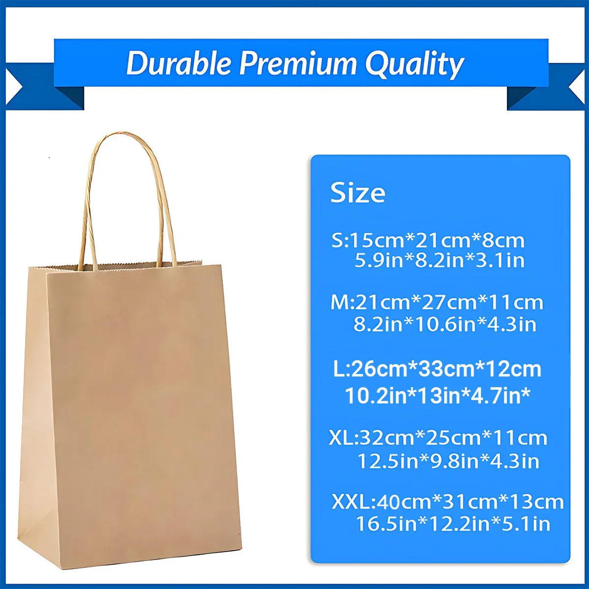 50X Kraft Paper Bags Gift Shopping Carry Craft Brown Bag With Handles - S-15cmx21cmx8cm V528-9360312087832