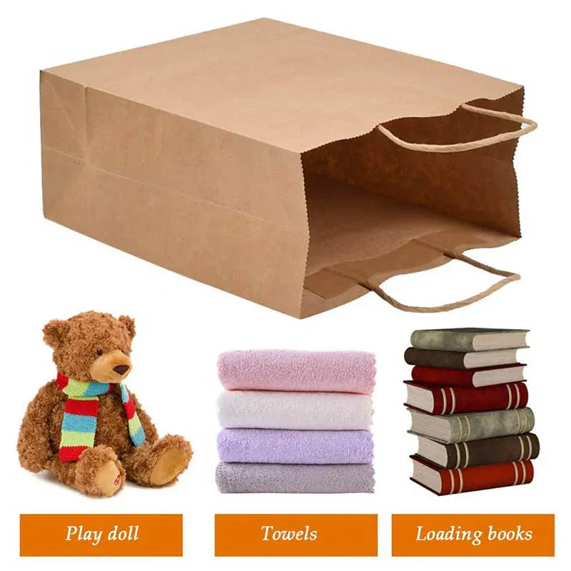 50X Kraft Paper Bags Gift Shopping Carry Craft Brown Bag With Handles - S-15cmx21cmx8cm V528-9360312087832
