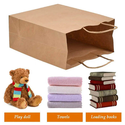 50X Kraft Paper Bags Gift Shopping Carry Craft Brown Bag With Handles - S-15cmx21cmx8cm V528-9360312087832