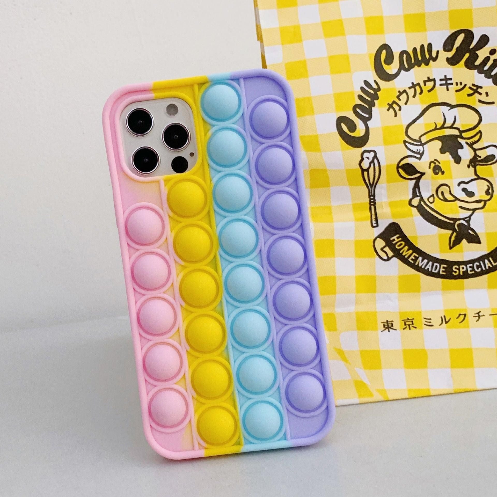 Rainbow Pop Fidget Toys Push It Bubble Phone Case For iPhone 7 8 Plus X XR 11 12 Pro Max - iPhone 12