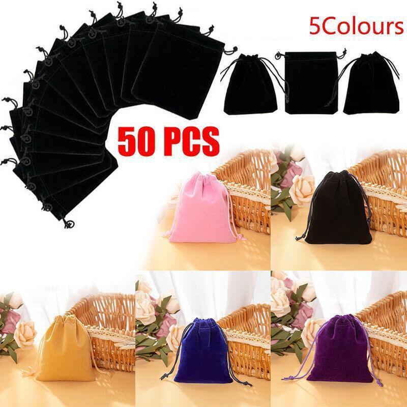 50X Small Velvet Cloth Drawstring Bags Gift Bag Jewelry Ring Pouch Earring Favor 7x9 - Pink V528-9360312112725