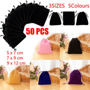 50X Small Velvet Cloth Drawstring Bags Gift Bag Jewelry Ring Pouch Earring Favor 9x12 - Black V528-9360312112763