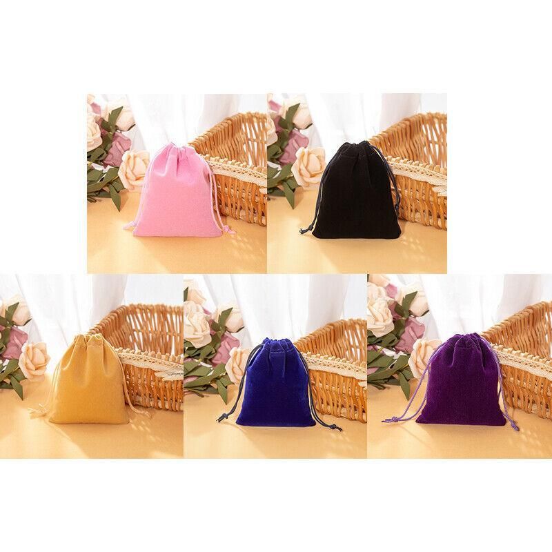 50X Small Velvet Cloth Drawstring Bags Gift Bag Jewelry Ring Pouch Earring Favor 9x12 - Black V528-9360312112763