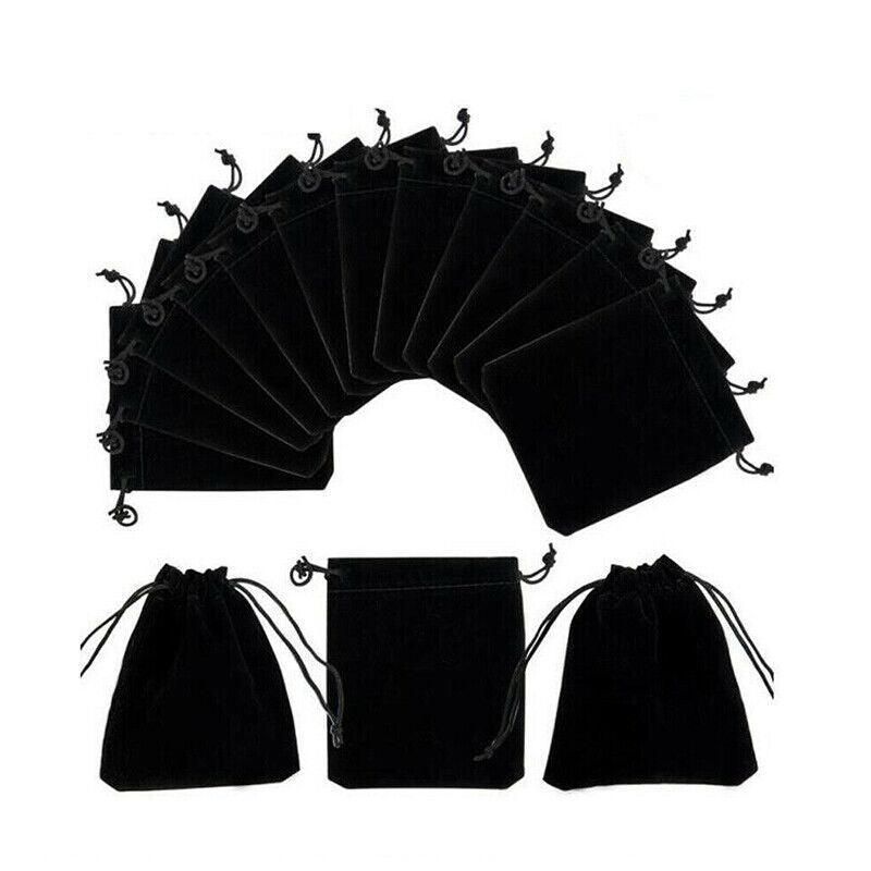 50X Small Velvet Cloth Drawstring Bags Gift Bag Jewelry Ring Pouch Earring Favor 9x12 - Black V528-9360312112763