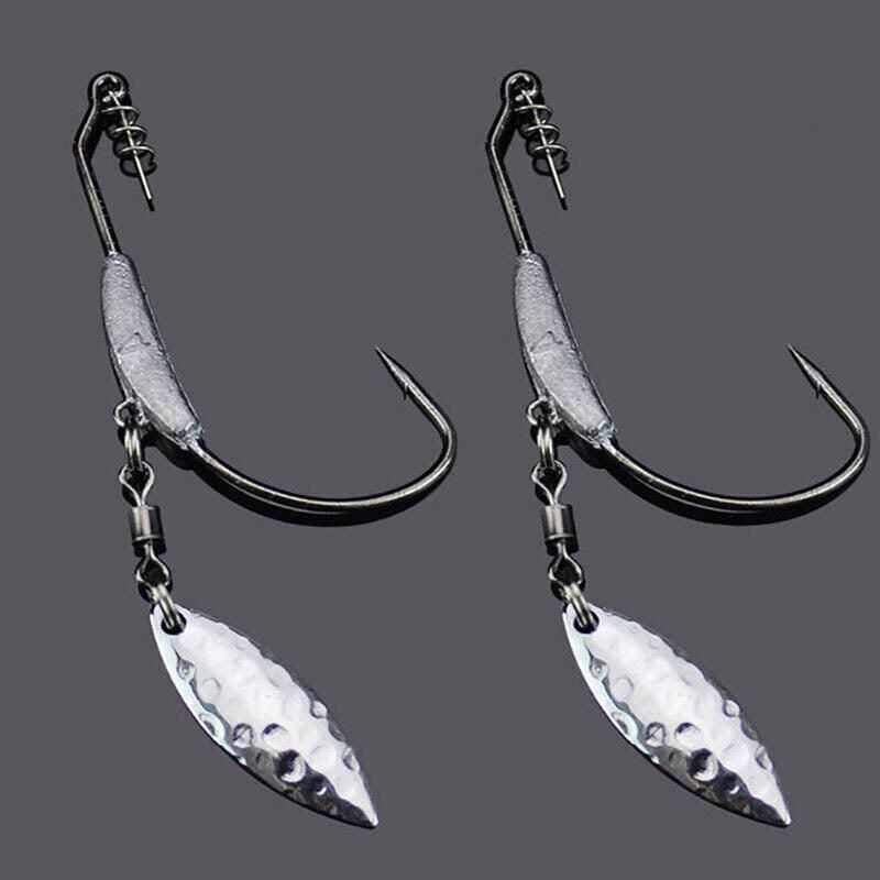 Weedless Jighead Hook Swimbait Worm Fishing Lure Wide Gap Single Barbed Spinner - 2/0# V528-9360312126876