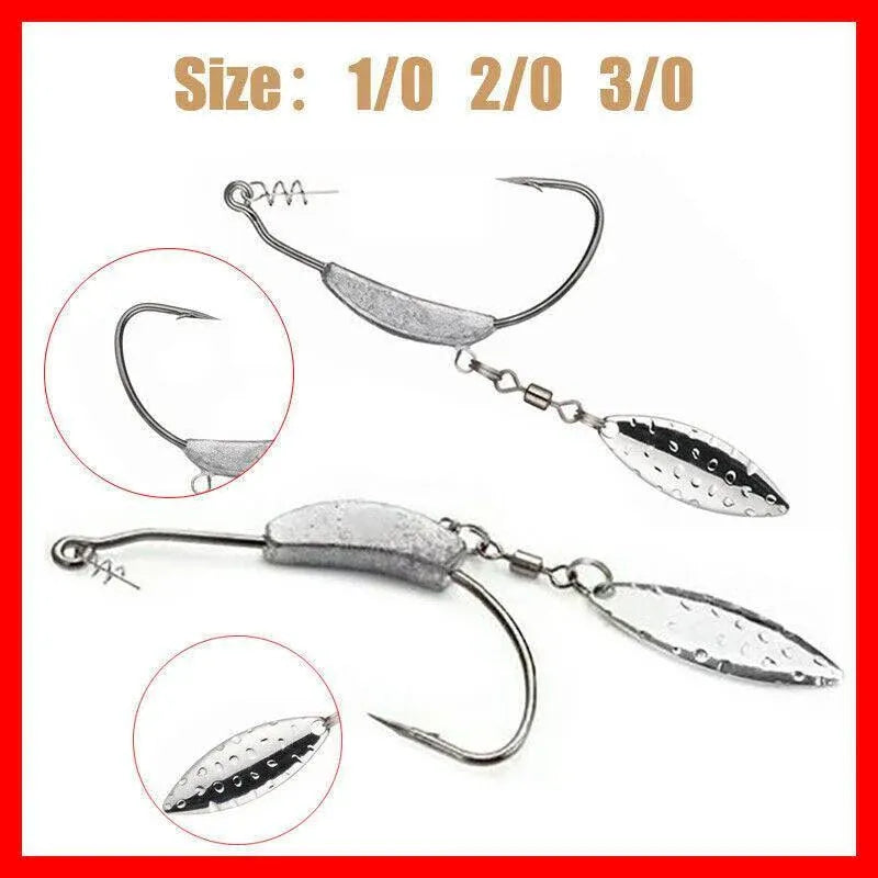 Weedless Jighead Hook Swimbait Worm Fishing Lure Wide Gap Single Barbed Spinner - 3/0# V528-9360312126883