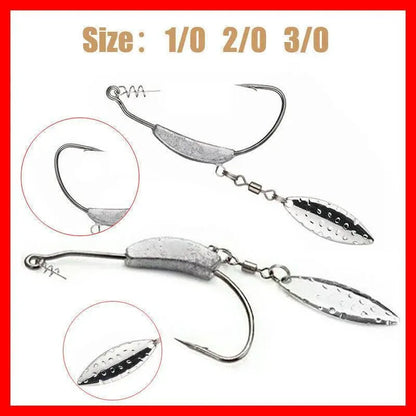 Weedless Jighead Hook Swimbait Worm Fishing Lure Wide Gap Single Barbed Spinner - 3/0# V528-9360312126883