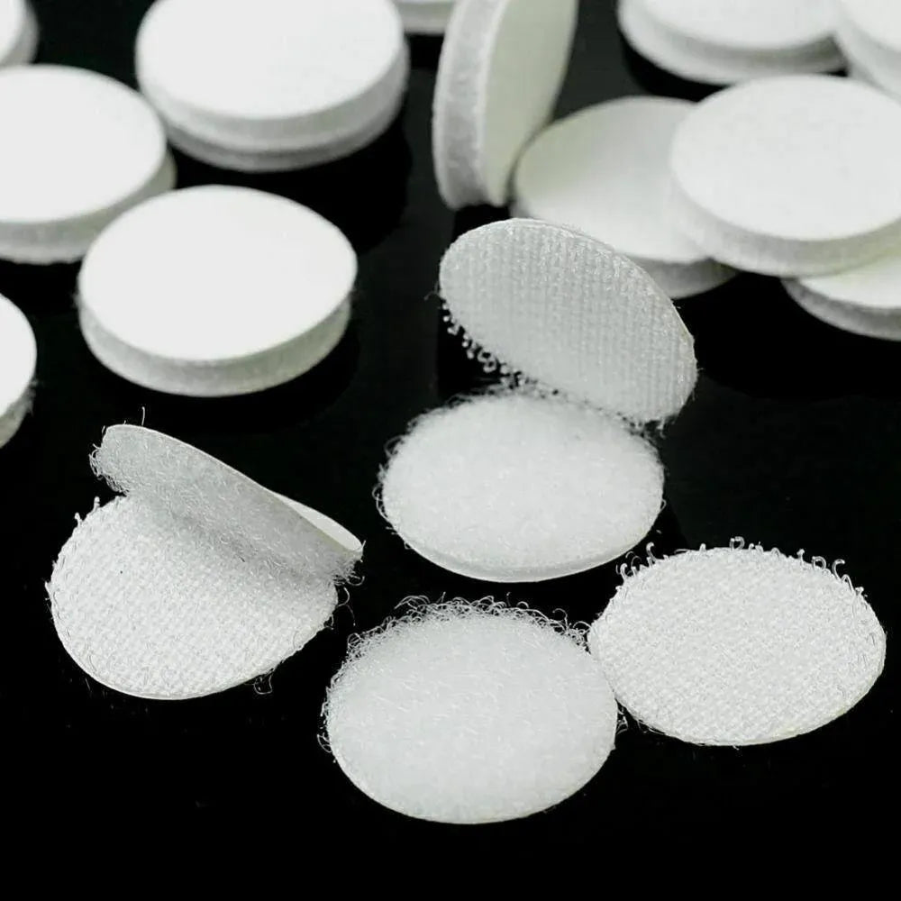 Hook and Loop Sticky Self Adhesive Dots Coins Circles Tape Black White 15mm - White V528-9360312133270