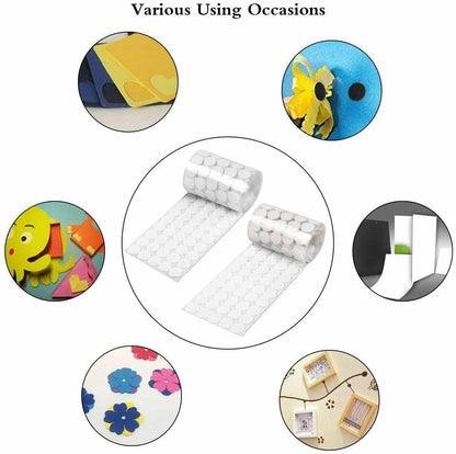 Hook and Loop Sticky Self Adhesive Dots Coins Circles Tape Black White 15mm - White V528-9360312133270