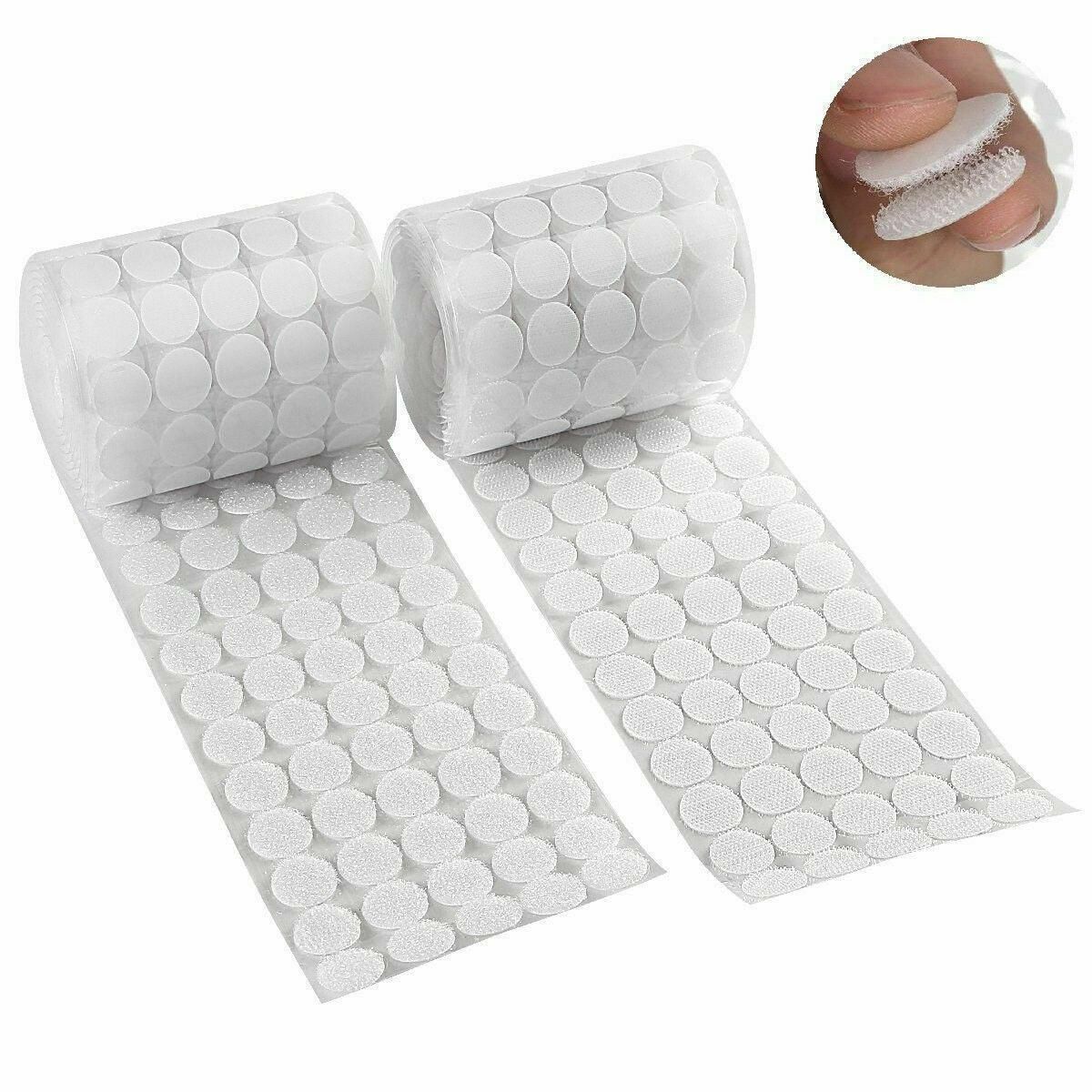 Hook and Loop Sticky Self Adhesive Dots Coins Circles Tape Black White 15mm - White V528-9360312133270