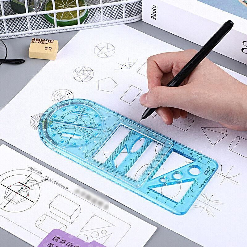 Multifunctional Geometric Ruler Student Mathematics Drawing Tools School Office - Clear-Primary School V528-9360312136219