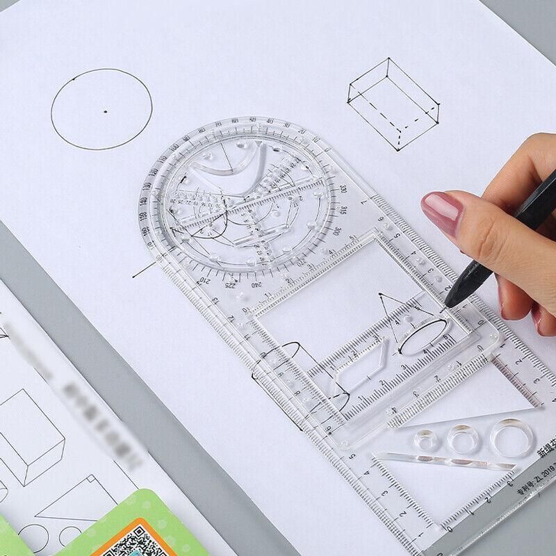 Multifunctional Geometric Ruler Student Mathematics Drawing Tools School Office - Clear-Primary School V528-9360312136219