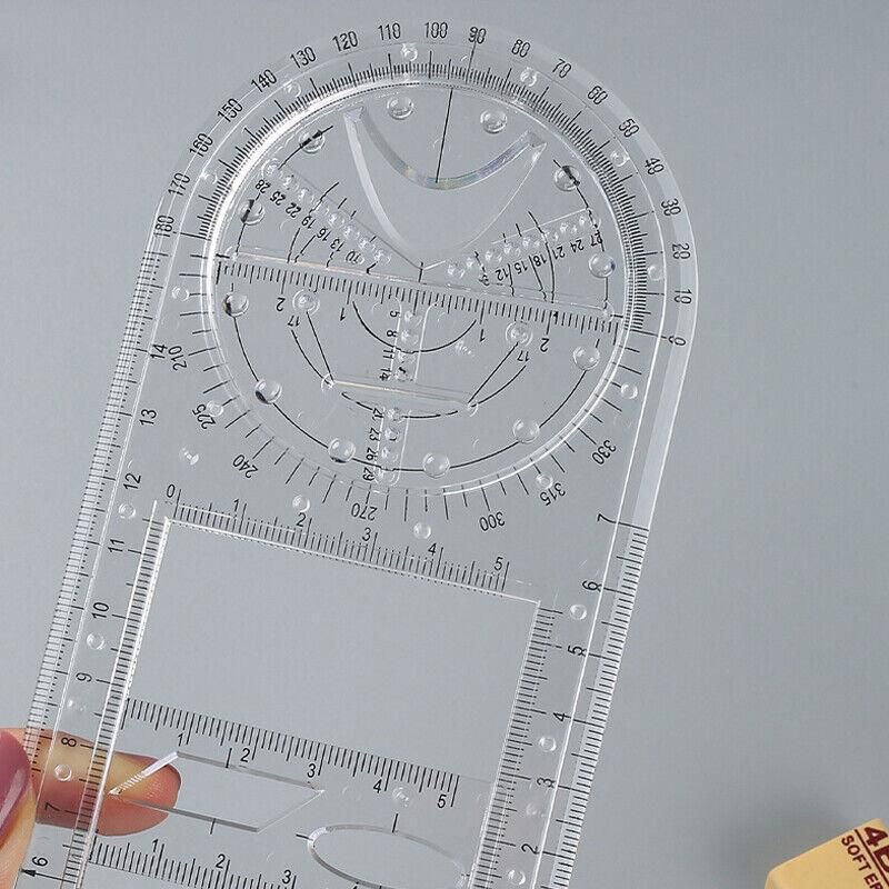 Multifunctional Geometric Ruler Student Mathematics Drawing Tools School Office - Clear-Primary School V528-9360312136219