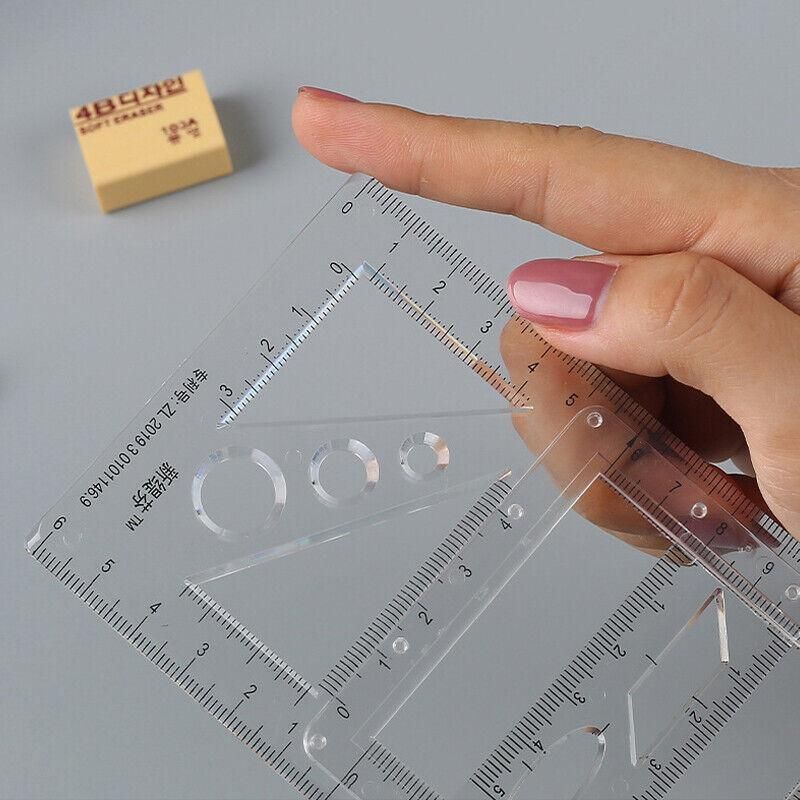 Multifunctional Geometric Ruler Student Mathematics Drawing Tools School Office - Clear-Primary School V528-9360312136219