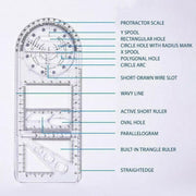 Multifunctional Geometric Ruler Student Mathematics Drawing Tools School Office - Clear-Primary School V528-9360312136219