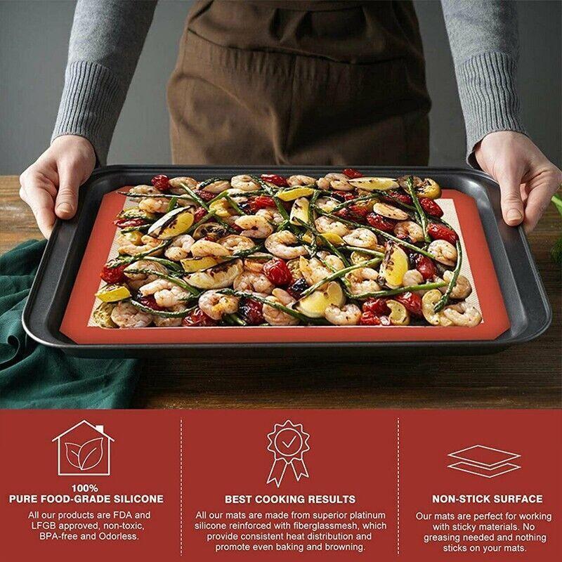 Silicone Baking Mat Non Stick Reusable Sheet for Pastry Dough Cookie Oven Bakeware - Red 2PCS(2*60X40CM) V528-9360312145143