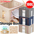 100L Foldable Storage Box Crushed Steel Frame Clothes Quilt Toys Organizer - 100L-Grey V528-9360312149530