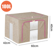 100L Foldable Storage Box Crushed Steel Frame Clothes Quilt Toys Organizer - 100L-Grey V528-9360312149530