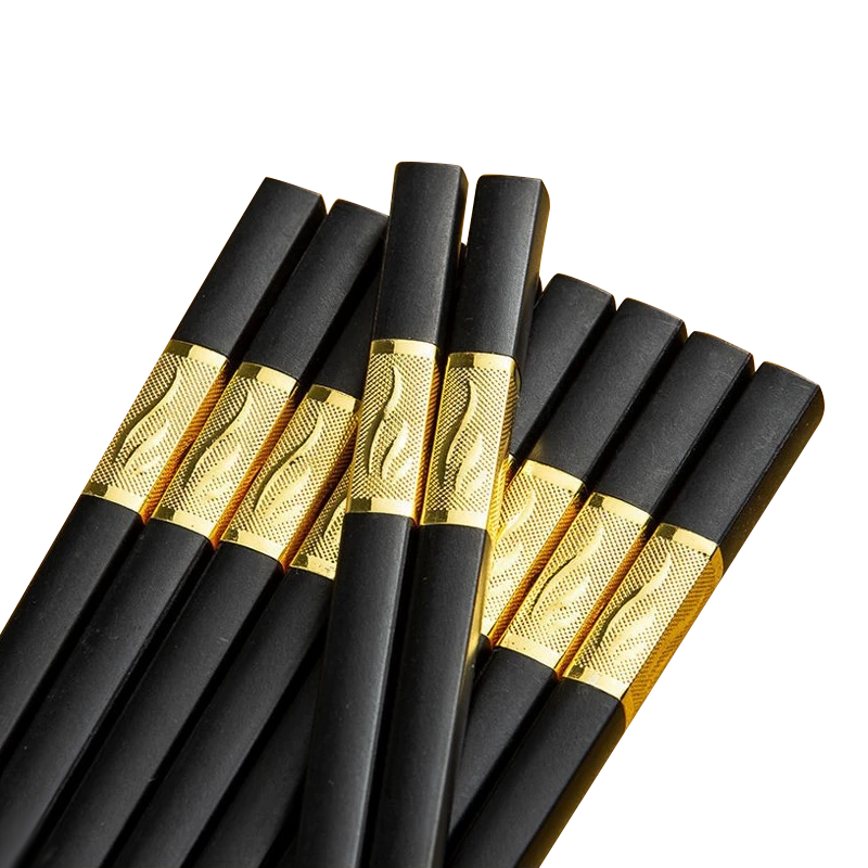 10Pairs Premium Fiberglass Reusable Chopsticks - Dishwasher Safe - Golden-3 V528-9360312154046