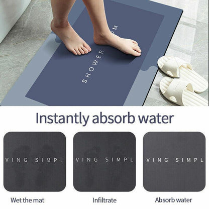 40*60CM Super Absorbent Floor Mat Soft Quick-Drying Non-Slip Diatom Mud Bath - Blue-Retangle V528-9360312169316