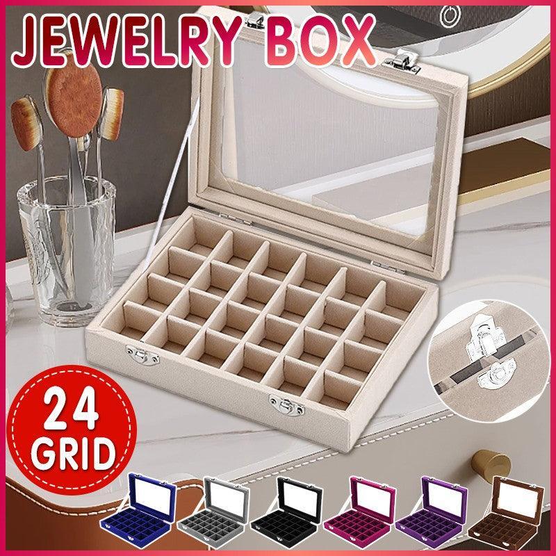 Velvet Jewelry Box Earring Organizer Display Case Storage Holder with 24 Grid - Black V528-9360312190747
