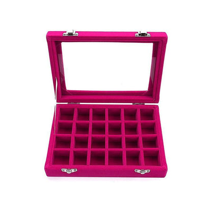 Velvet Jewelry Box Earring Organizer Display Case Storage Holder with 24 Grid - Black V528-9360312190747