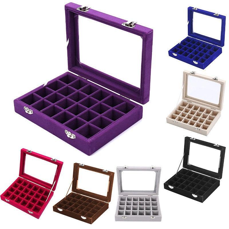 Velvet Jewelry Box Earring Organizer Display Case Storage Holder with 24 Grid - Navy V528-9360312190761