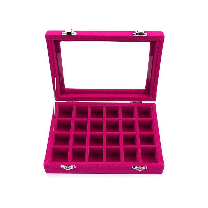 Velvet Jewelry Box Earring Organizer Display Case Storage Holder with 24 Grid - Navy V528-9360312190761
