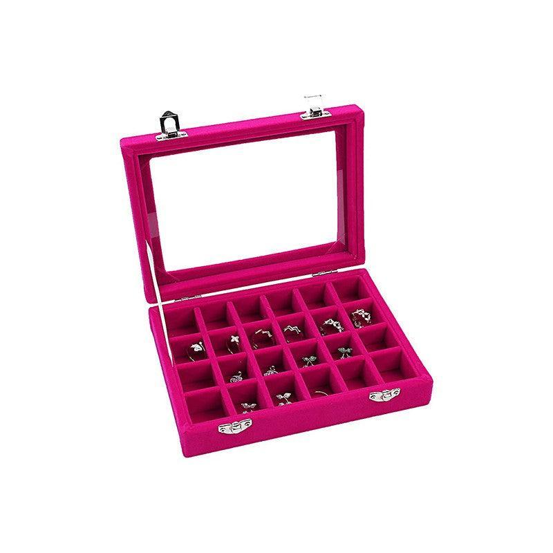 Velvet Jewelry Box Earring Organizer Display Case Storage Holder with 24 Grid - Navy V528-9360312190761