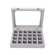 Velvet Jewelry Box Earring Organizer Display Case Storage Holder with 24 Grid - Navy V528-9360312190761