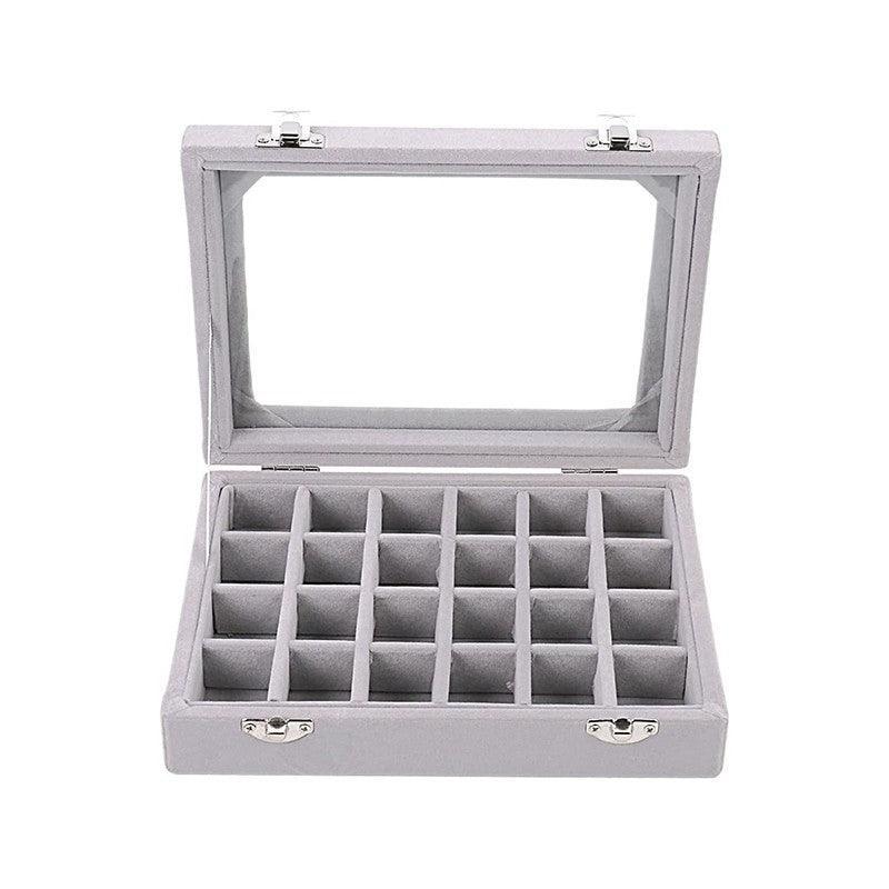 Velvet Jewelry Box Earring Organizer Display Case Storage Holder with 24 Grid - Navy V528-9360312190761