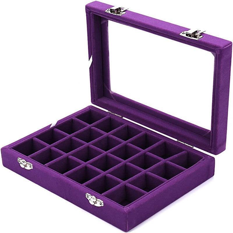 Velvet Jewelry Box Earring Organizer Display Case Storage Holder with 24 Grid - Navy V528-9360312190761