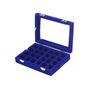 Velvet Jewelry Box Earring Organizer Display Case Storage Holder with 24 Grid - Navy V528-9360312190761