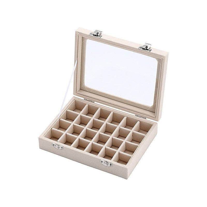 Velvet Jewelry Box Earring Organizer Display Case Storage Holder with 24 Grid - Navy V528-9360312190761