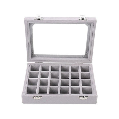 Velvet Jewelry Box Earring Organizer Display Case Storage Holder with 24 Grid - Beige V528-9360312190778