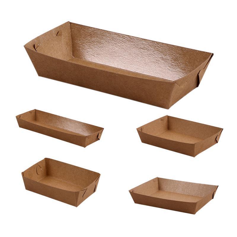 500PCS Kraft Cardboard Food Disposable Tray Brown Party Chips Takeaway Container - 3# 16*11*4cm V528-9360312192246