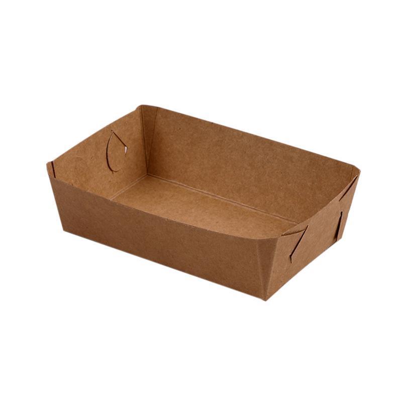 500PCS Kraft Cardboard Food Disposable Tray Brown Party Chips Takeaway Container - 3# 16*11*4cm V528-9360312192246