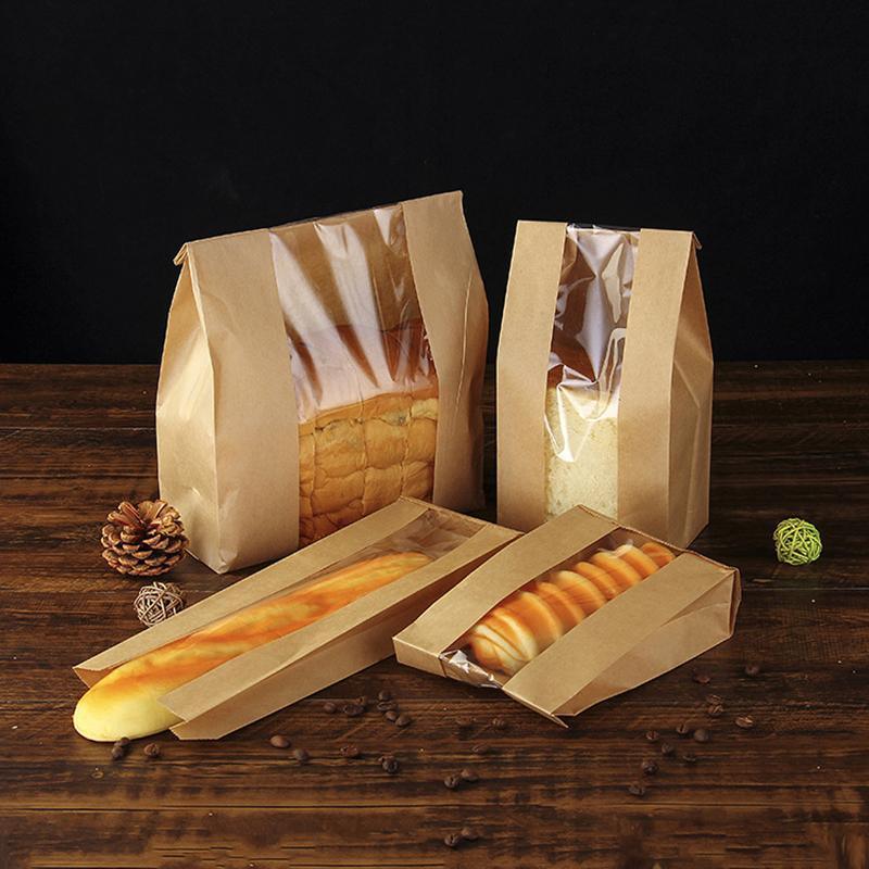 Takeaway Storage Baking Bread Bag Toast Food Packaging Bag Kraft Paper Bag Cowhide - 33X16X11CM V528-9360312194325