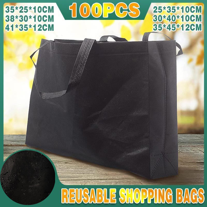 100PCS Reusable Non Woven Shopping Bags Eco Friendly Washable Tote Bags Black - 41X35X12CM V528-9360312194479