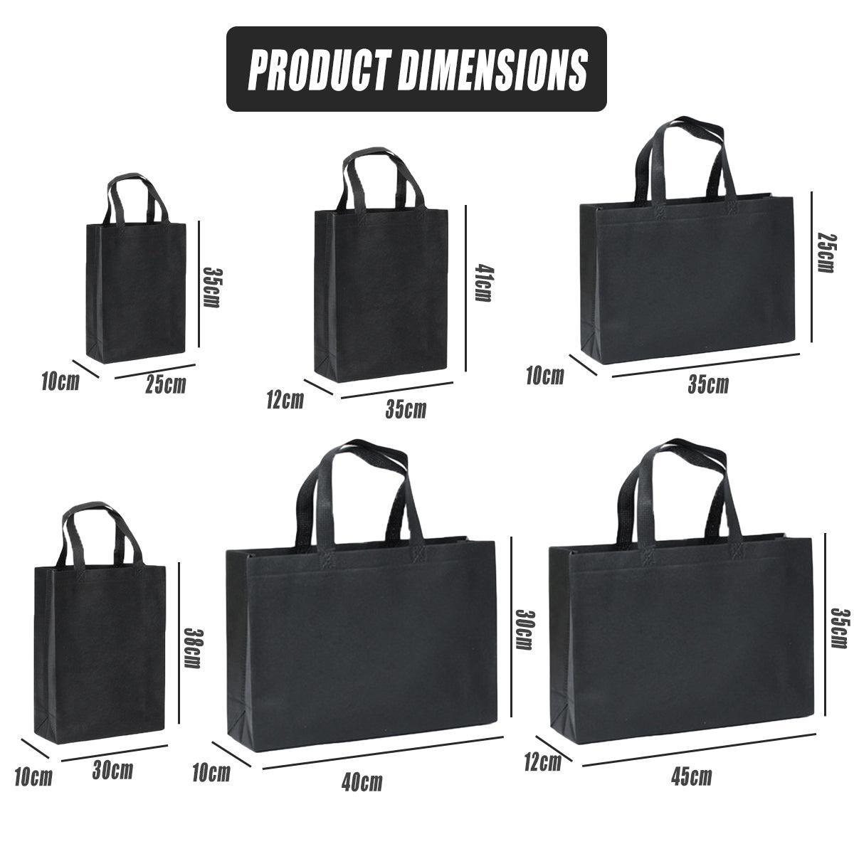 100PCS Reusable Non Woven Shopping Bags Eco Friendly Washable Tote Bags Black - 41X35X12CM V528-9360312194479